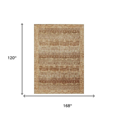 10' X 14' Orange And Copper Tribal Washable Indoor Outdoor Area Rug HomeRoots