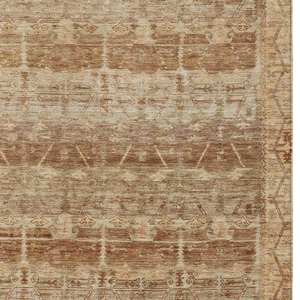10' X 14' Orange And Copper Tribal Washable Indoor Outdoor Area Rug — view 13