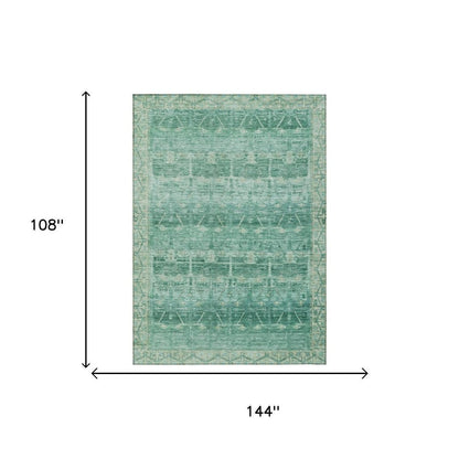 9' X 12' Teal Blue And Blue Tribal Washable Indoor Outdoor Area Rug HomeRoots