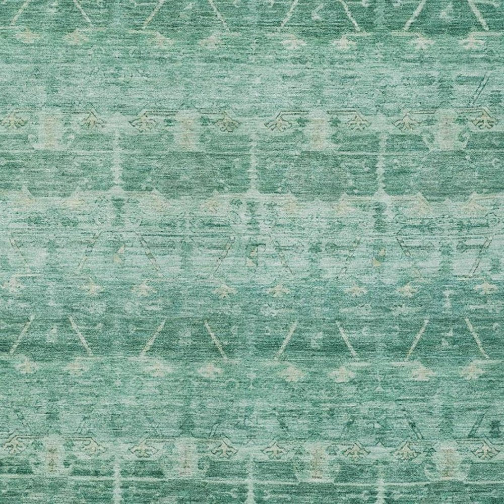 9' X 12' Teal Blue And Blue Tribal Washable Indoor Outdoor Area Rug — view 6