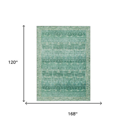 10' X 14' Teal Blue And Blue Tribal Washable Indoor Outdoor Area Rug HomeRoots