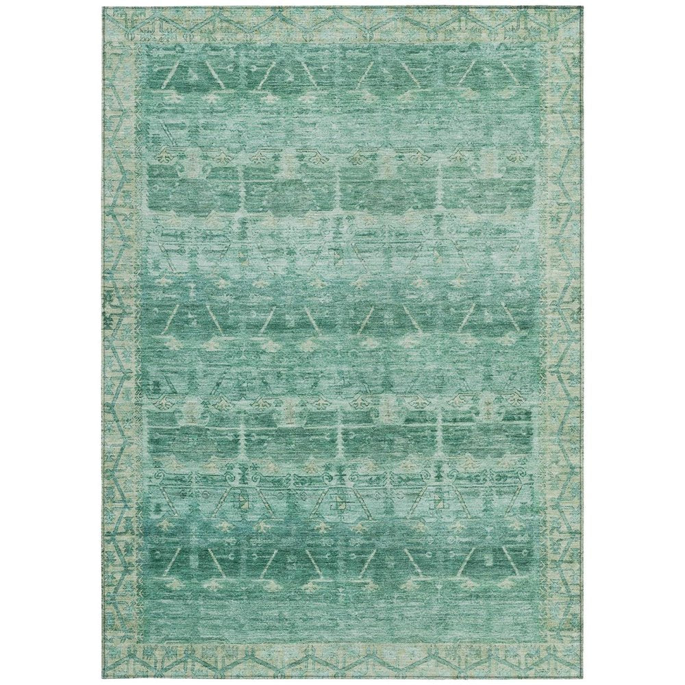 10' X 14' Teal Blue And Blue Tribal Washable Indoor Outdoor Area Rug — view 6
