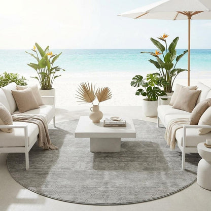 8' Taupe And Brown Round Tribal Washable Indoor Outdoor Area Rug HomeRoots