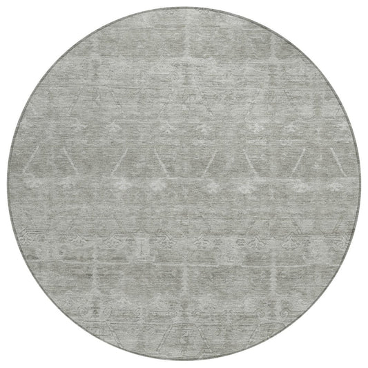 8' Taupe And Brown Round Tribal Washable Indoor Outdoor Area Rug