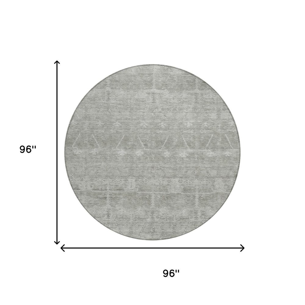 8' Taupe And Brown Round Tribal Washable Indoor Outdoor Area Rug HomeRoots