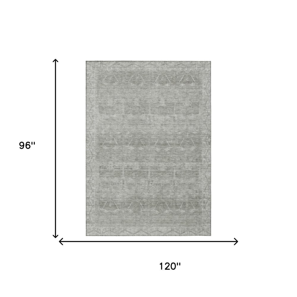8' X 10' Taupe And Brown Tribal Washable Indoor Outdoor Area Rug — view 4