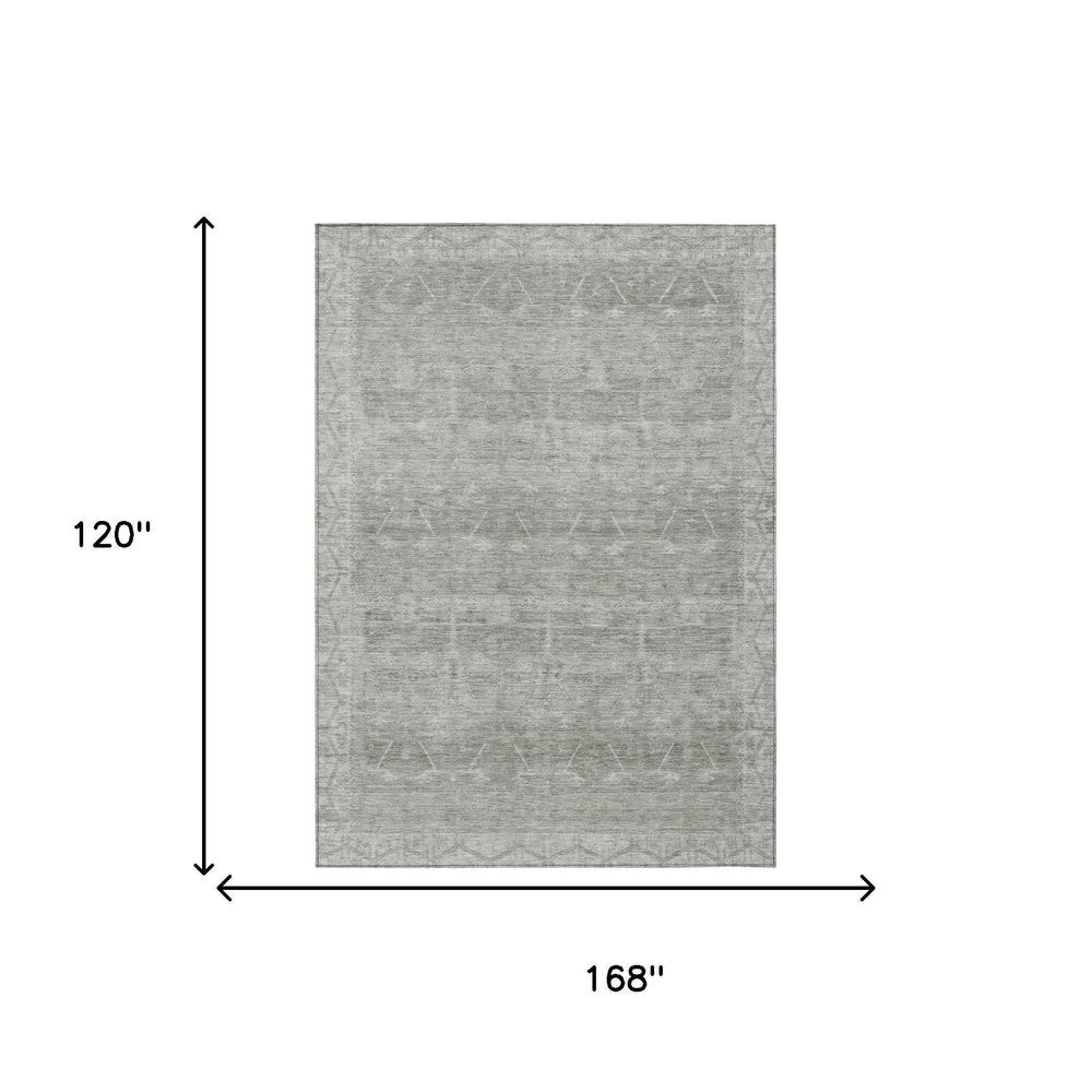 10' X 14' Taupe And Brown Tribal Washable Indoor Outdoor Area Rug — view 4