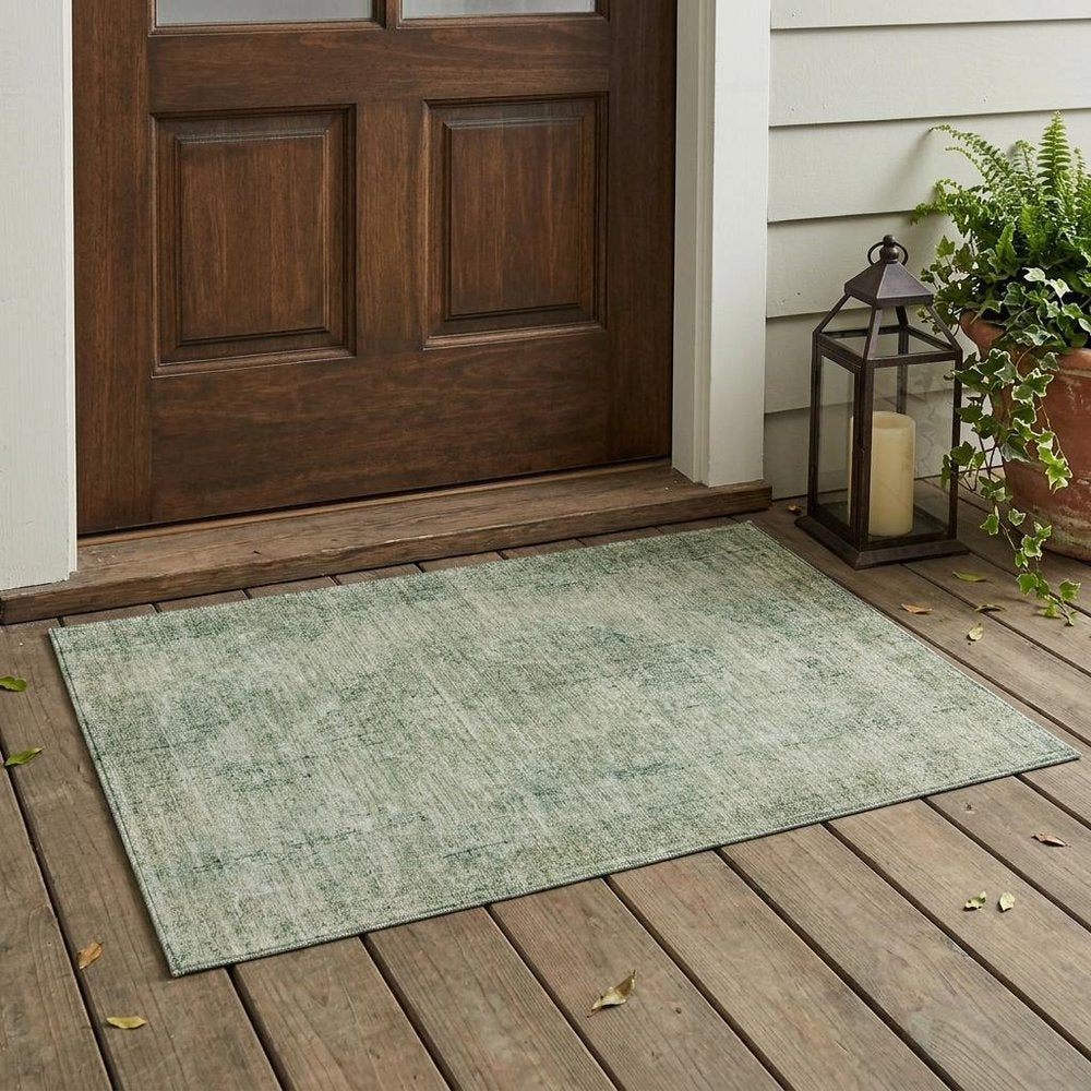 3' X 5' Green And Sage Oriental Washable Indoor Outdoor Area Rug — view 5