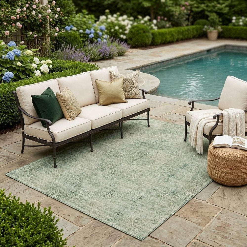 5' X 8' Green And Sage Oriental Washable Indoor Outdoor Area Rug HomeRoots