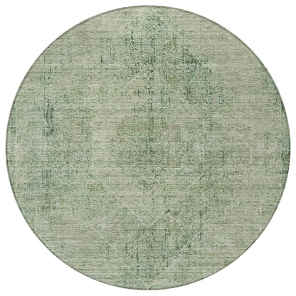 8' Green And Sage Round Oriental Washable Indoor Outdoor Area Rug