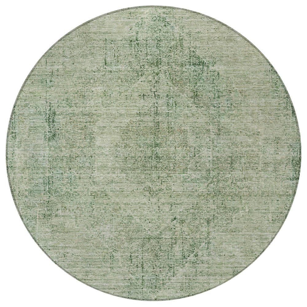 8' Green And Sage Round Oriental Washable Indoor Outdoor Area Rug HomeRoots