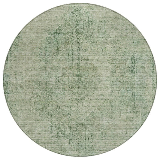 8' Green And Sage Round Oriental Washable Indoor Outdoor Area Rug
