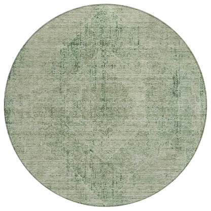 8' Green And Sage Round Oriental Washable Indoor Outdoor Area Rug