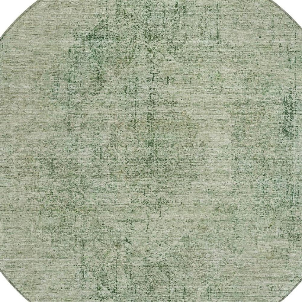 8' Green And Sage Round Oriental Washable Indoor Outdoor Area Rug HomeRoots