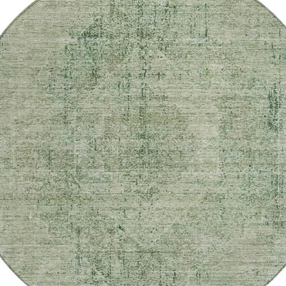 8' Green And Sage Round Oriental Washable Indoor Outdoor Area Rug HomeRoots