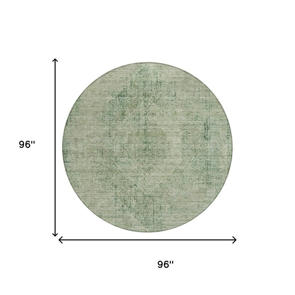 8' Green And Sage Round Oriental Washable Indoor Outdoor Area Rug — view 4