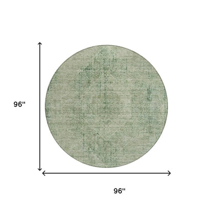 8' Green And Sage Round Oriental Washable Indoor Outdoor Area Rug