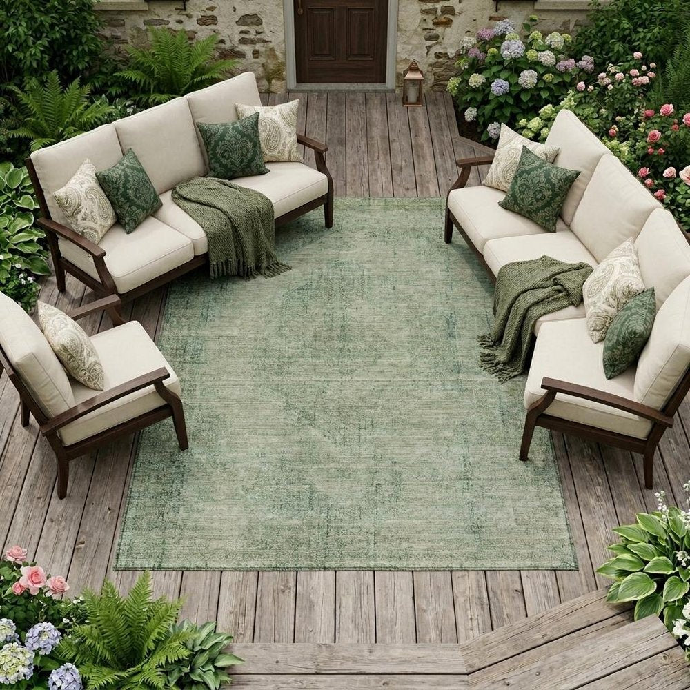 8' X 10' Green And Sage Oriental Washable Indoor Outdoor Area Rug — view 5
