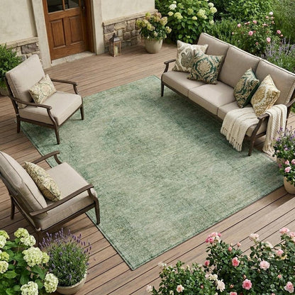 9' X 12' Green And Sage Oriental Washable Indoor Outdoor Area Rug HomeRoots