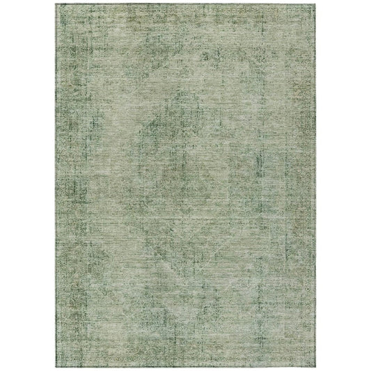 10' X 14' Green And Sage Oriental Washable Indoor Outdoor Area Rug