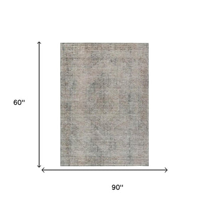 5' X 8' Beige And Brown Oriental Washable Indoor Outdoor Area Rug HomeRoots