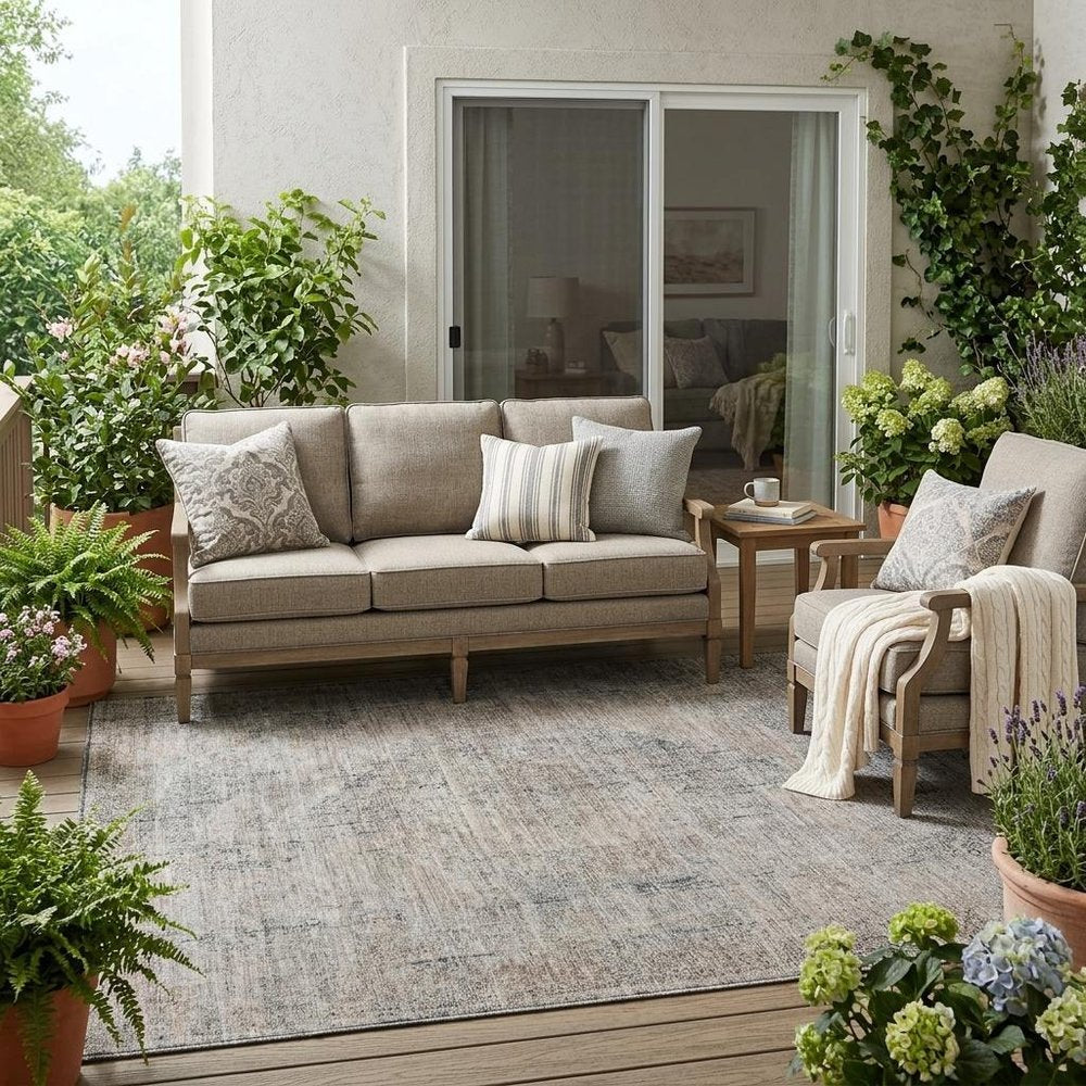 5' X 8' Beige And Brown Oriental Washable Indoor Outdoor Area Rug — view 5