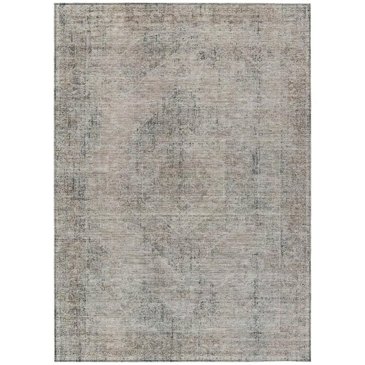 5' X 8' Beige And Brown Oriental Washable Indoor Outdoor Area Rug