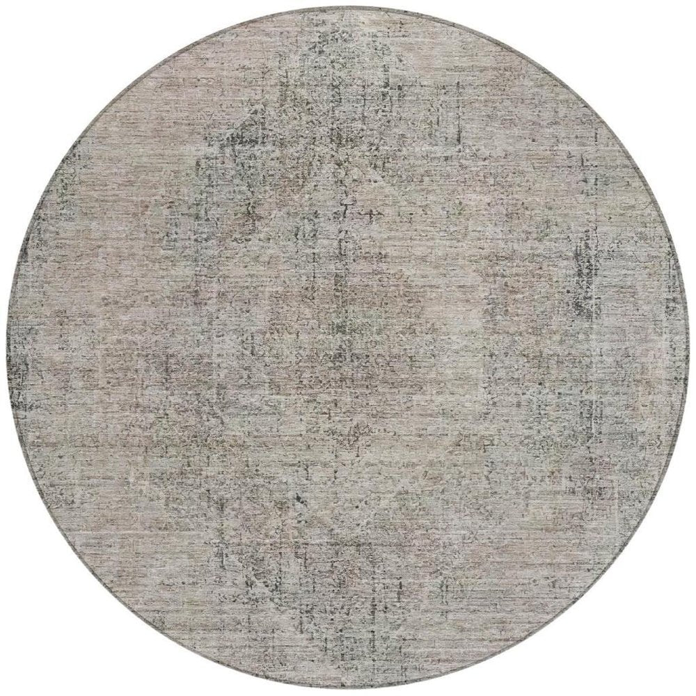 8' Beige And Brown Round Oriental Washable Indoor Outdoor Area Rug — view 6
