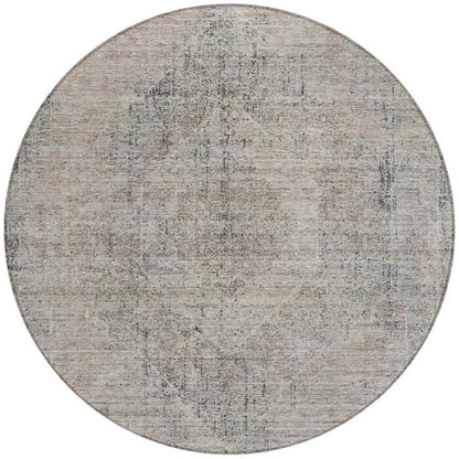 8' Beige And Brown Round Oriental Washable Indoor Outdoor Area Rug HomeRoots