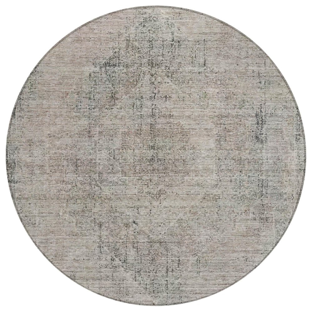 8' Beige And Brown Round Oriental Washable Indoor Outdoor Area Rug HomeRoots