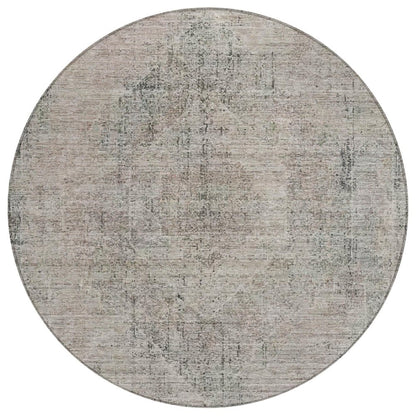 8' Beige And Brown Round Oriental Washable Indoor Outdoor Area Rug HomeRoots
