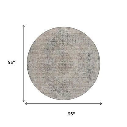 8' Beige And Brown Round Oriental Washable Indoor Outdoor Area Rug HomeRoots