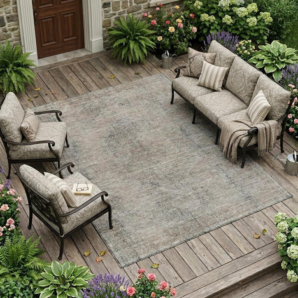 8' X 10' Beige And Brown Oriental Washable Indoor Outdoor Area Rug HomeRoots