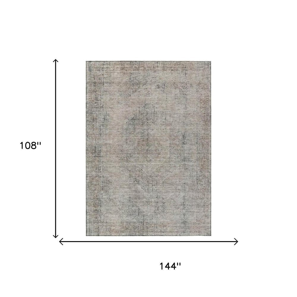 9' X 12' Beige And Brown Oriental Washable Indoor Outdoor Area Rug HomeRoots