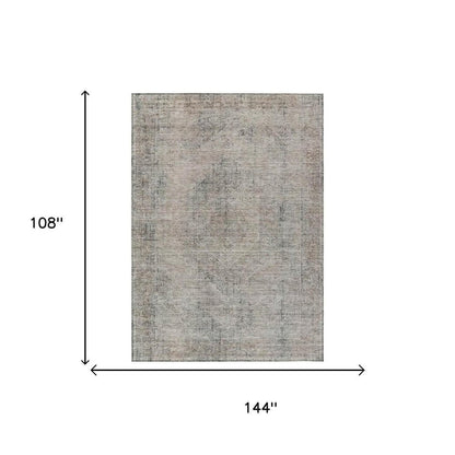 9' X 12' Beige And Brown Oriental Washable Indoor Outdoor Area Rug HomeRoots