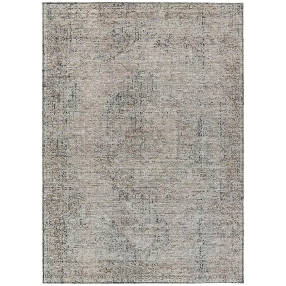 9' X 12' Beige And Brown Oriental Washable Indoor Outdoor Area Rug — view 1