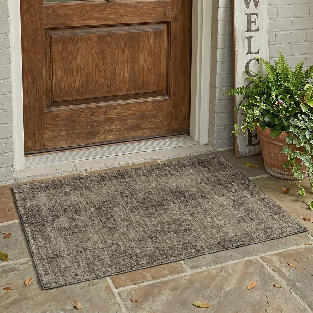 3' X 5' Brown And Taupe Oriental Washable Indoor Outdoor Area Rug — view 5