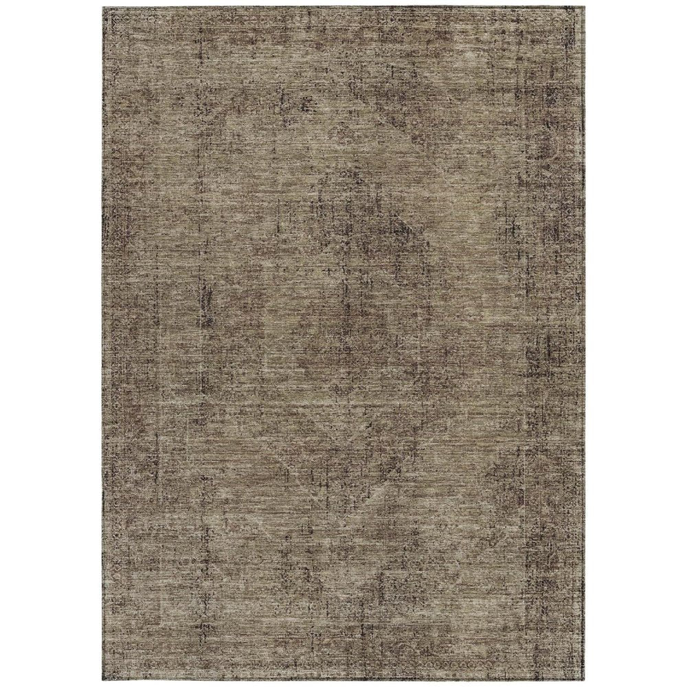 3' X 5' Brown And Taupe Oriental Washable Indoor Outdoor Area Rug — view 7