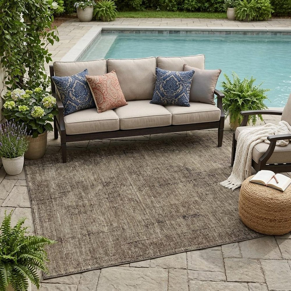 5' X 8' Brown And Taupe Oriental Washable Indoor Outdoor Area Rug — view 5