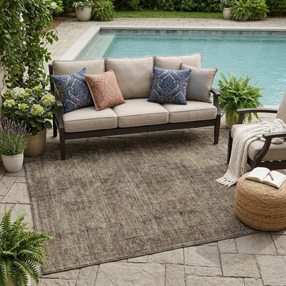 5' X 8' Brown And Taupe Oriental Washable Indoor Outdoor Area Rug HomeRoots