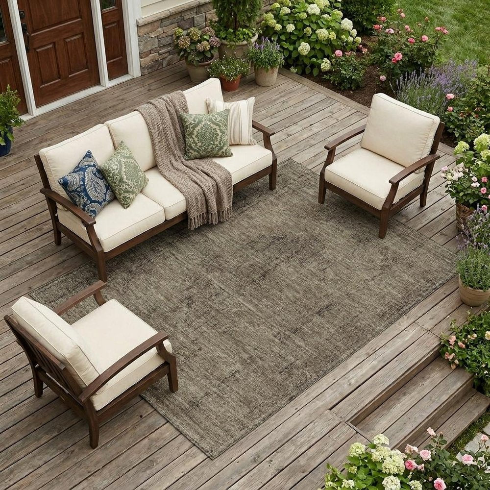 8' X 10' Brown And Taupe Oriental Washable Indoor Outdoor Area Rug HomeRoots
