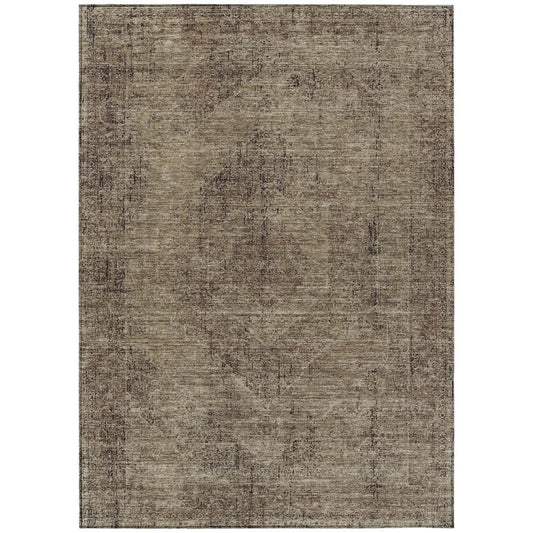 8' X 10' Brown And Taupe Oriental Washable Indoor Outdoor Area Rug