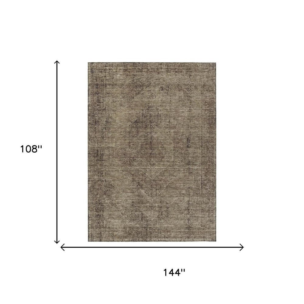 9' X 12' Brown And Taupe Oriental Washable Indoor Outdoor Area Rug HomeRoots