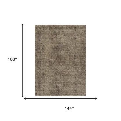 9' X 12' Brown And Taupe Oriental Washable Indoor Outdoor Area Rug HomeRoots