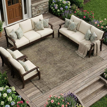 9' X 12' Brown And Taupe Oriental Washable Indoor Outdoor Area Rug HomeRoots