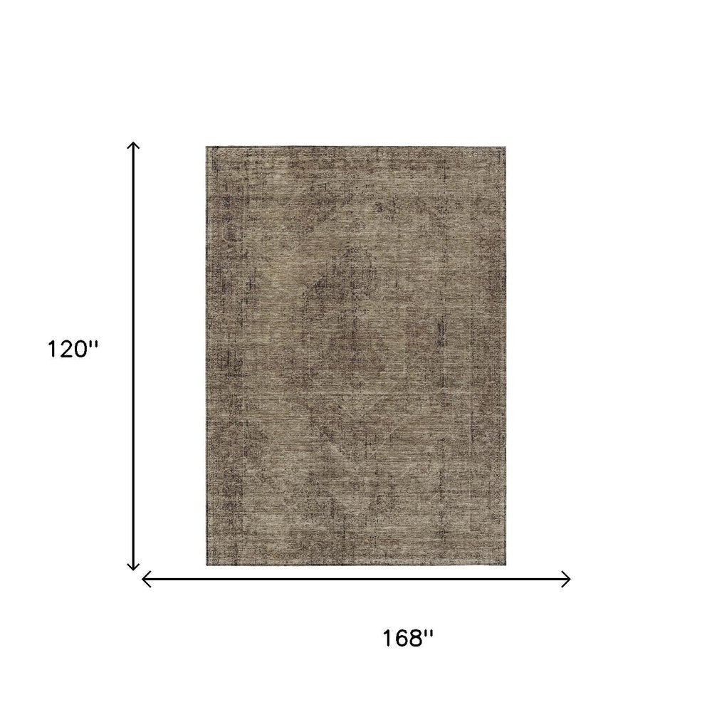 10' X 14' Brown And Taupe Oriental Washable Indoor Outdoor Area Rug — view 4