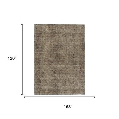 10' X 14' Brown And Taupe Oriental Washable Indoor Outdoor Area Rug HomeRoots