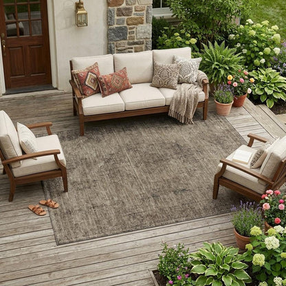 10' X 14' Brown And Taupe Oriental Washable Indoor Outdoor Area Rug HomeRoots