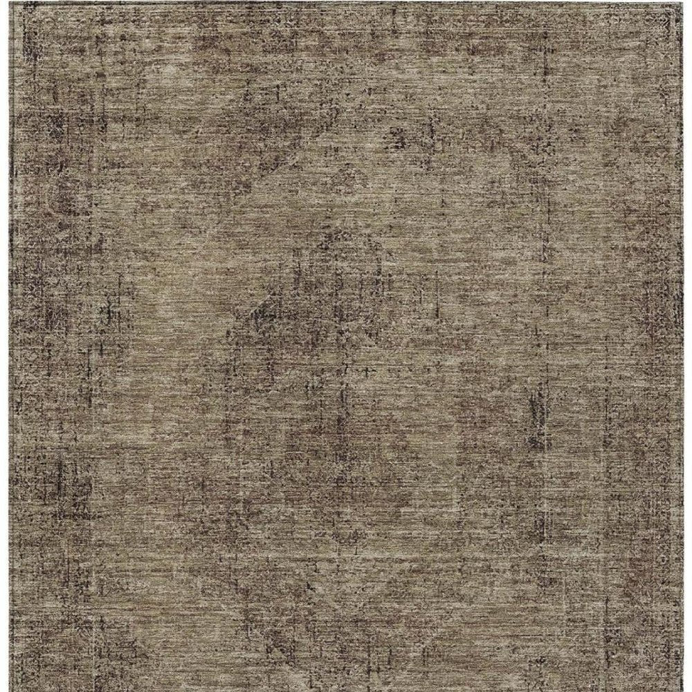 10' X 14' Brown And Taupe Oriental Washable Indoor Outdoor Area Rug — view 7