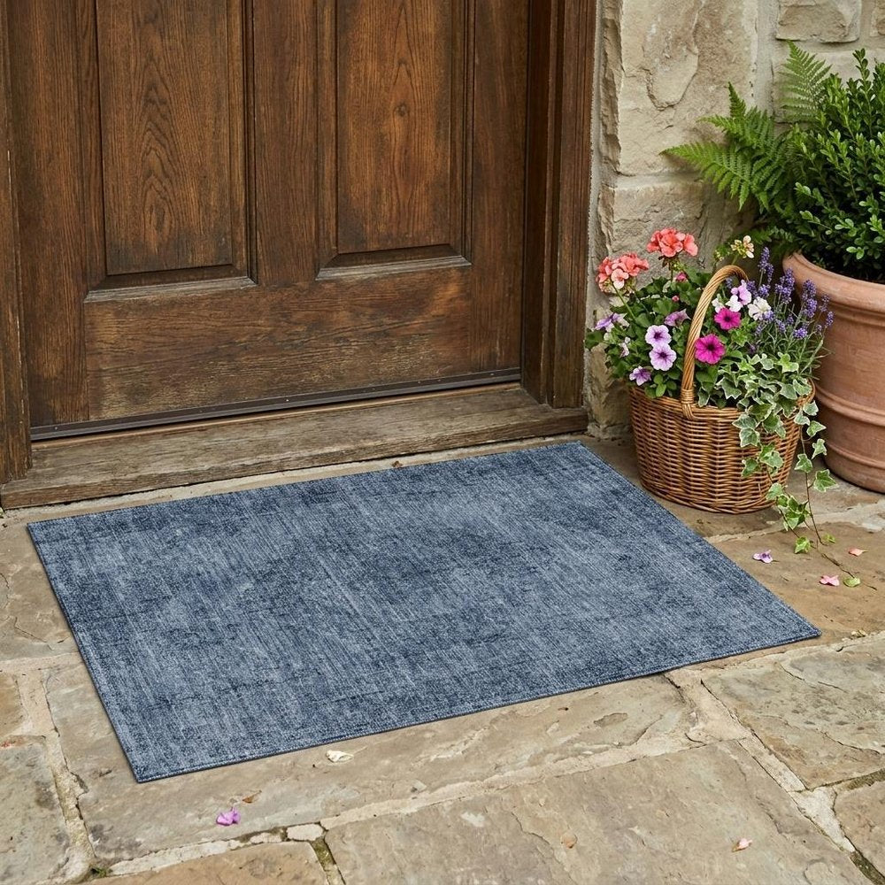 3' X 5' Denim Blue And Blue Oriental Washable Indoor Outdoor Area Rug — view 5